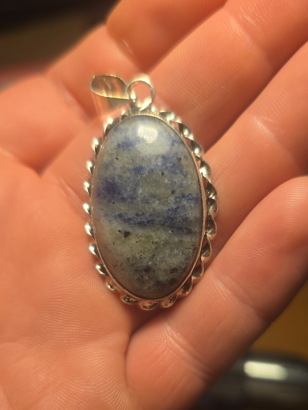Blue Sodalite Oval Pendant in Silver Setting